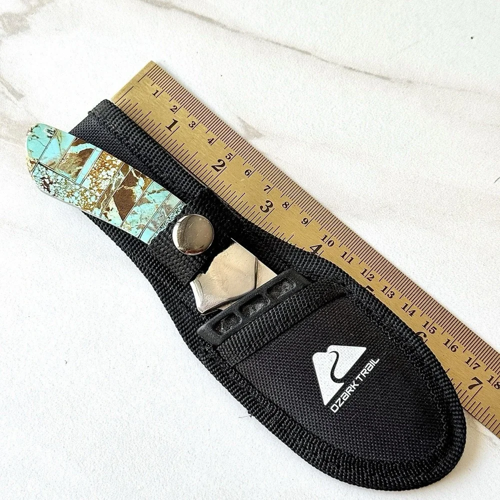 Native Amer Navajo Hunting Knife Number 8 Turquoise Francisco Drop Point Mosaic3